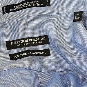 Forsyth of Canada Long Slv Shirt Cotton Button Tailored Fit Mens XL Blue PinDot